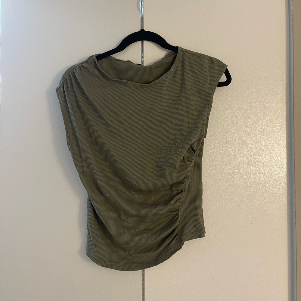 Monrow XL Green Ribbed Cap Sleeve Top